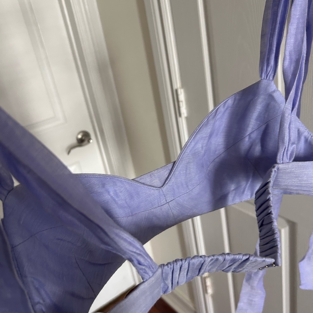 NWT Zimmermann Bow Tie Straps Linen & Silk Bustier Crop Top in Periwinkle 1 US6 - Picture 15 of 17